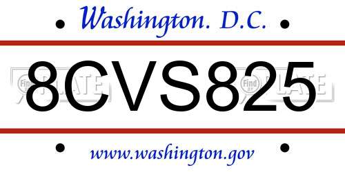 8CVS825 District Of Columbia License Plate