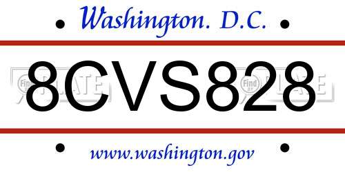 8CVS828 District Of Columbia License Plate