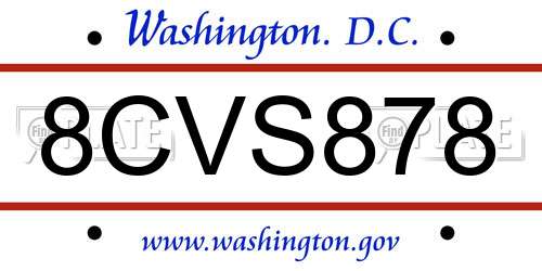 8CVS878 District Of Columbia License Plate