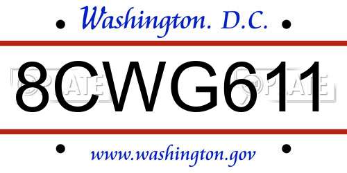 8CWG611 District Of Columbia License Plate