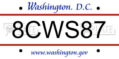 8CWS87 District Of Columbia License Plate
