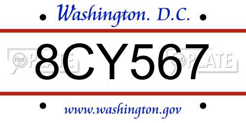 8CY567 District Of Columbia License Plate