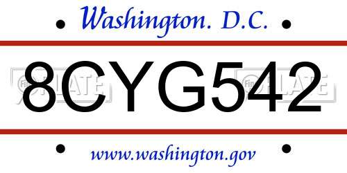 8CYG542 District Of Columbia License Plate