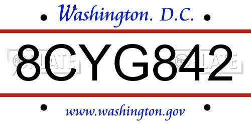 8CYG842 District Of Columbia License Plate