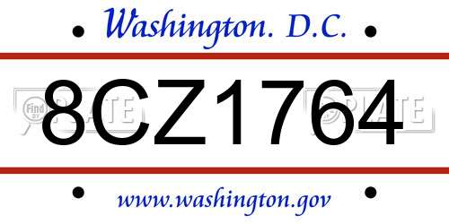 8CZ1764 District Of Columbia License Plate