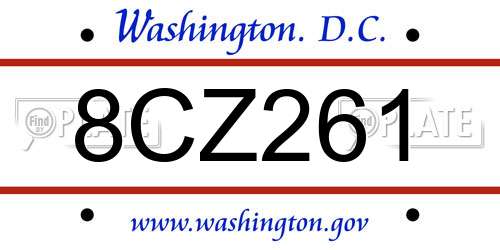 8CZ261 District Of Columbia License Plate
