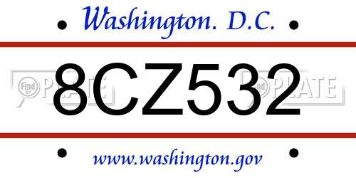 8CZ532 District Of Columbia License Plate