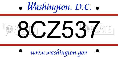 8CZ537 District Of Columbia License Plate