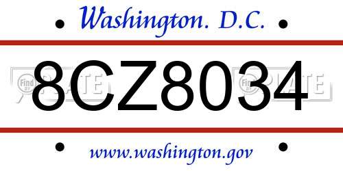 8CZ8034 District Of Columbia License Plate