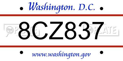 8CZ837 District Of Columbia License Plate
