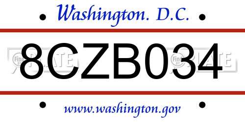 8CZB034 District Of Columbia License Plate