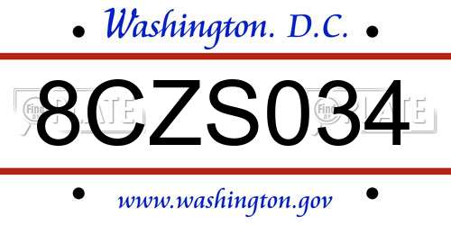 8CZS034 District Of Columbia License Plate
