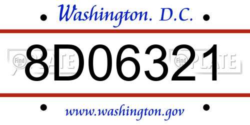 8D06321 District Of Columbia License Plate