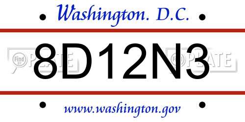 8D12N3 District Of Columbia License Plate