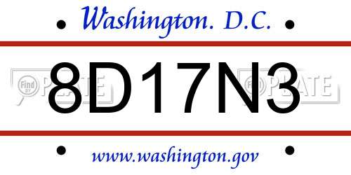 8D17N3 District Of Columbia License Plate