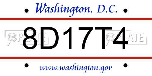 8D17T4 District Of Columbia License Plate