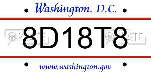8D18T8 District Of Columbia License Plate