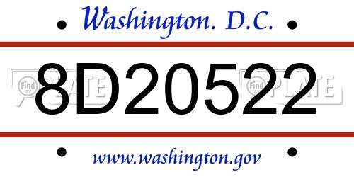 8D20522 District Of Columbia License Plate