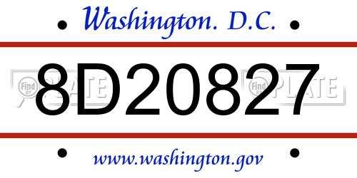 8D20827 District Of Columbia License Plate