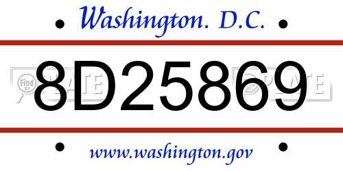8D25869 District Of Columbia License Plate