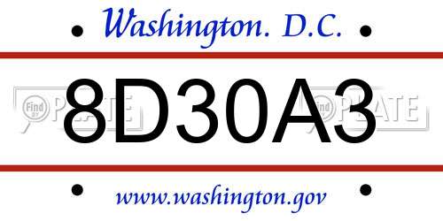 8D30A3 District Of Columbia License Plate