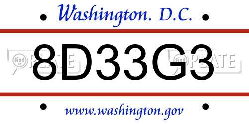 8D33G3 District Of Columbia License Plate