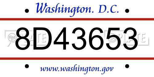 8D43653 District Of Columbia License Plate