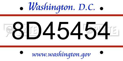 8D45454 District Of Columbia License Plate