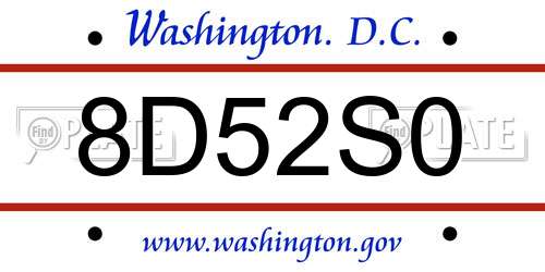 8D52S0 District Of Columbia License Plate