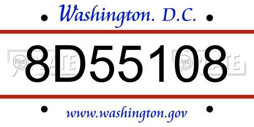 8D55108 District Of Columbia License Plate