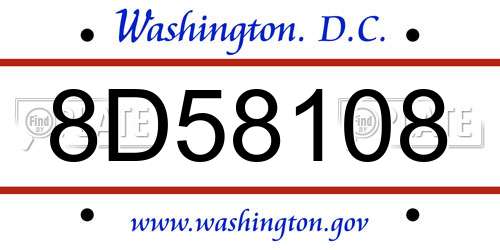 8D58108 District Of Columbia License Plate