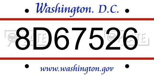 8D67526 District Of Columbia License Plate