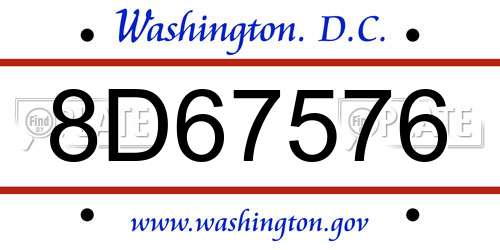 8D67576 District Of Columbia License Plate
