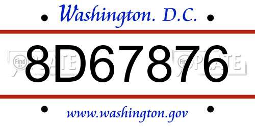 8D67876 District Of Columbia License Plate