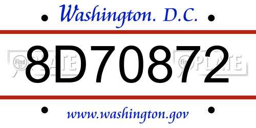 8D70872 District Of Columbia License Plate