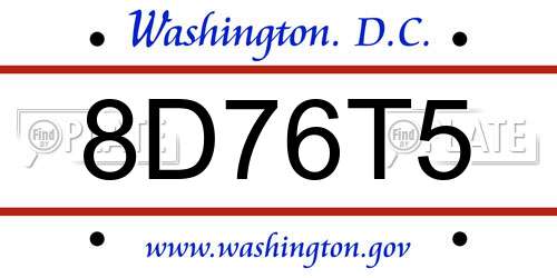 8D76T5 District Of Columbia License Plate