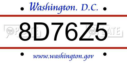 8D76Z5 District Of Columbia License Plate