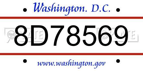8D78569 District Of Columbia License Plate