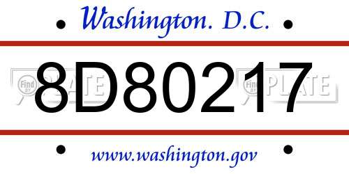 8D80217 District Of Columbia License Plate