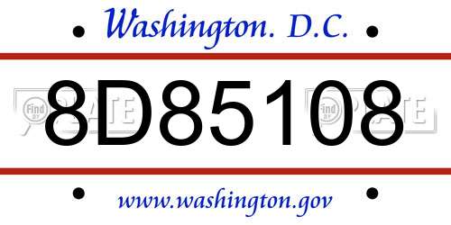 8D85108 District Of Columbia License Plate