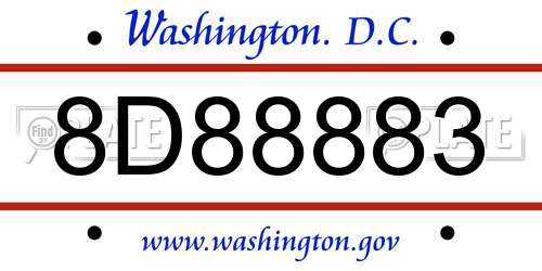 8D88883 District Of Columbia License Plate