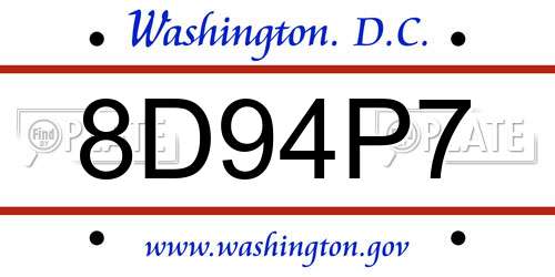 8D94P7 District Of Columbia License Plate