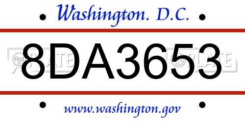 8DA3653 District Of Columbia License Plate