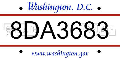 8DA3683 District Of Columbia License Plate