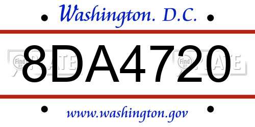 8DA4720 District Of Columbia License Plate