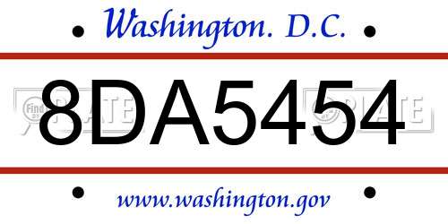 8DA5454 District Of Columbia License Plate
