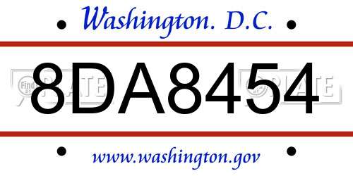 8DA8454 District Of Columbia License Plate