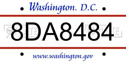 8DA8484 District Of Columbia License Plate