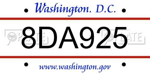 8DA925 District Of Columbia License Plate