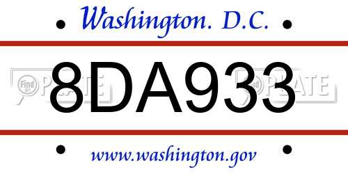 8DA933 District Of Columbia License Plate